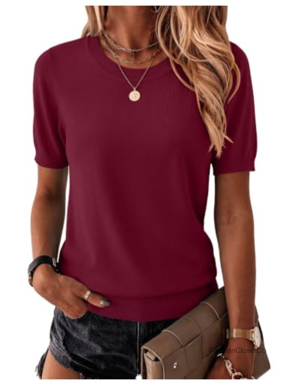 Women's Short Sleeve Knit Sweater 100% Viscose Crewneck Pullover